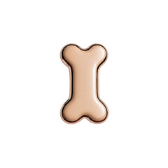 A glossy, light brown dog bone, reminiscent of a treat or toy, is isolated against a crisp white background, emphasizing its simple, symmetrical shape and form.