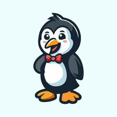 Happy Fun Penguin Mascot Character Logo Design in Cute Vector Illustration for Animal Branding Emblem Icon Merchandise Digital Art Illustration Creative Cartoon Concept Flatdesign Promotion