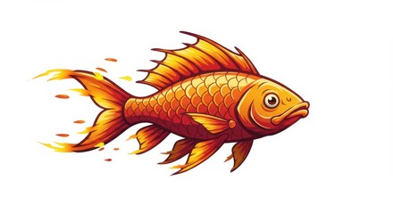 Fototapeta premium Fiery Aquatic Creature: A Flaming Goldfish Illustration Design