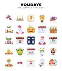 Naklejka premium Collection of 25 Holidays. Festive Events. Celebrations. and Traditions