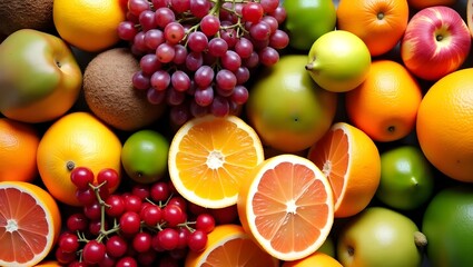 High-Angle Close-Up of Colorful Assorted Fresh Fruits in Natural Light