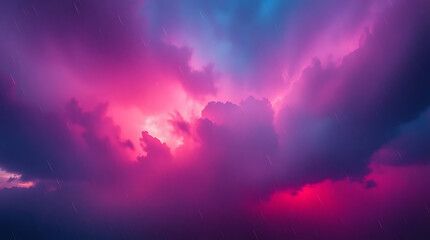Dramatic Pink and Purple Cloudscape with a Glimmer of Light Piercing Through its Mysterious Formations High Above