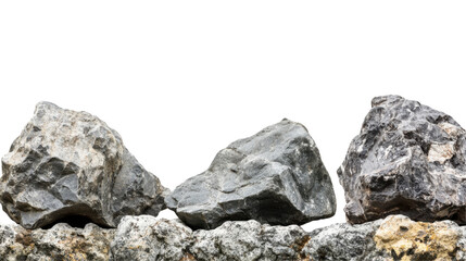 Three Distinctive Rocks Displaying Unique Textures and Colors on a Transparent Background