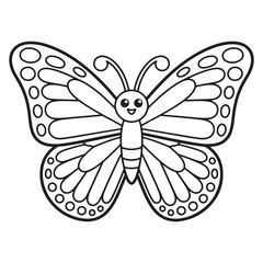 Cute Groovy Summer Line Art of a Happy Butterfly with Patterned Wings