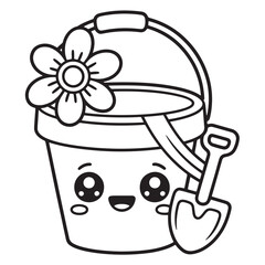 Obraz premium Cute Summer Line Art of Smiling Sand Bucket with Shovel