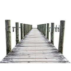 Obraz premium A wooden path or boardwalk extends as a walkway across the dunes to the beach and appears as a bridge over the water, a natural way to walk outdoors under the sky