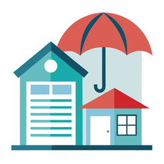 House property insurance, house and insurance document under umbrella vector illustration.