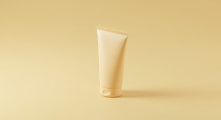 Cream tube in minimalist style against a beige background  