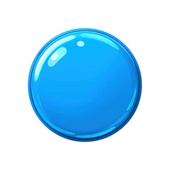 A shiny blue button with a plastic frame is isolated on a white background, presenting a clean and simple design suitable for various digital applications.