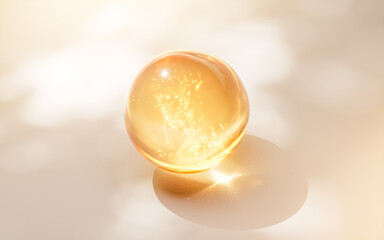 Transparent golden liquid bubbles background, 3d rendering.