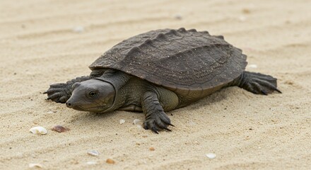Adorable Baby Turtle on Sandy Beach