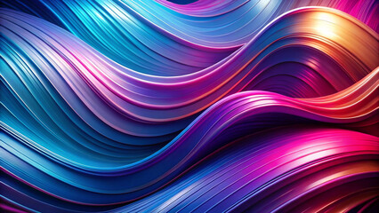 Obraz premium Metallic waves cascade in a vibrant spectrum of blue, purple, orange, and pink
