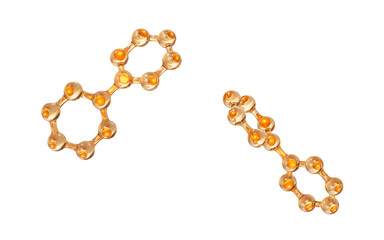 Golden molecules with biological and chemical concept, 3d rendering.