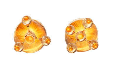 Biological golden molecule and bubble, 3d rendering.