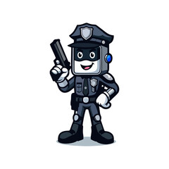 Funny Mascot Police Character Vector Illustration Cartoon Officer Holding Badge in Uniform Stylish Hero Standing Pose for Comics Clipart Game Logo Merchandise Kids Poster Justice Art