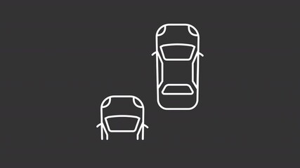 Blind spot monitoring white line animation. Vehicle sensor device detecting cars side and rear animated icon. Driving safely technology. Isolated element on dark background. Alpha transparent video