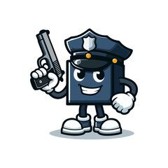 Vector Illustration of Mascot Police Character Man in Modern Uniform Holding Badge Hero Pose with Cartoon Style Security Cop for Merchandise Logo Comics Avatar Icon Poster Kids Sticker