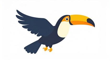 Fototapeta premium Colorful toucan in flight against a plain backdrop.