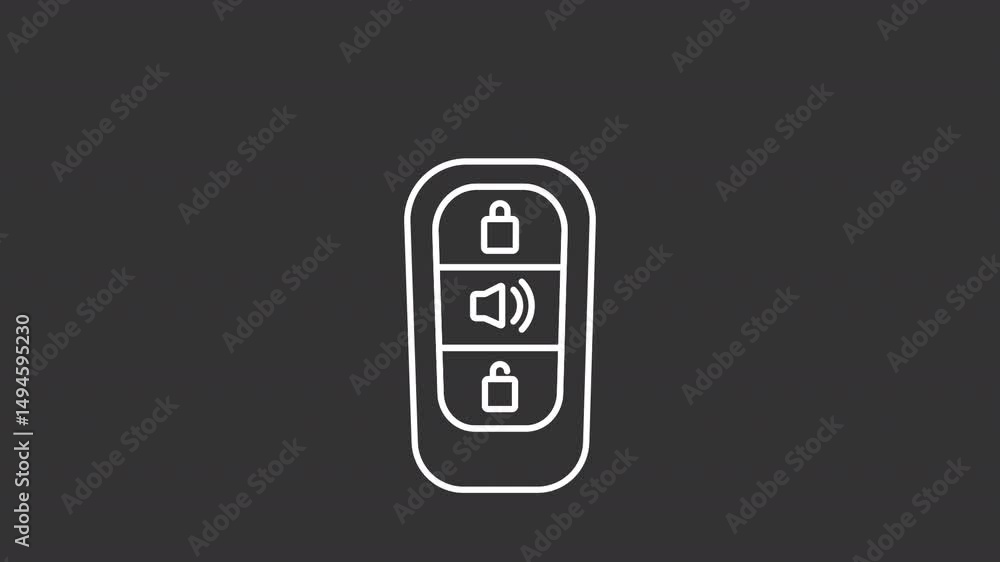 Poster animated car remote key white line icon. keyless entry technology animation. opening car without phy