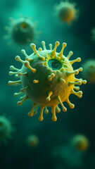 Gritty bacillus and ribbon-twisted virus, bioluminescent, microscopic alien world, cinematic HD.