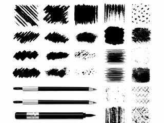 Vector grunge brush strokes and paint splatters art design element set