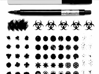 Cosmetic makeup brushes set with floral design elements and butterfly silhouette illustration