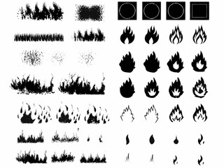 A black and white vector set of ink splash, butterfly, and bird silhouettes for nature-inspired design