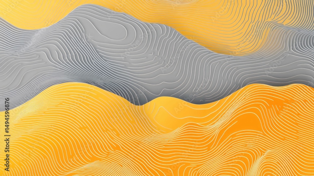 Poster abstract design featuring undulating lines in shades of gray and yellow.
