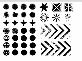 Black and white floral snowflake vector icons set seamless pattern