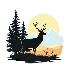 Vsai majestic deer standing in mountain landscape at sunset