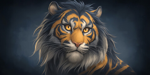 Golden Tiger: A regal tiger with striking amber eyes, showcasing its majestic presence in a dramatic setting, and embodying the raw power and beauty of the wild.
