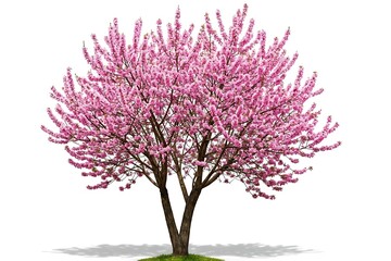 Naklejka premium Pink flowering tree isolated on white background in full bloom