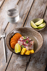 A traditional Peruvian dish is ceviche with white fish