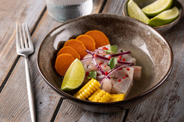 A traditional Peruvian dish is ceviche with white fish