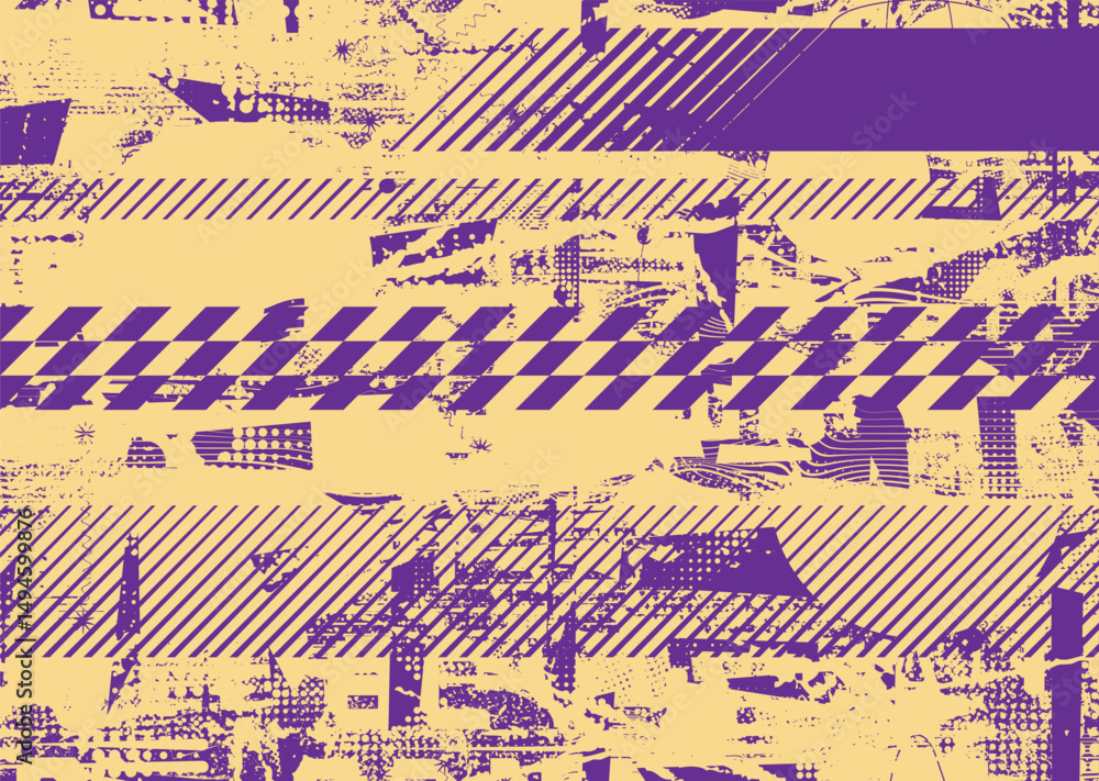 Poster Glitch distorted geometric shape . Noise destroyed logo . Trendy defect error shapes . Glitched frame .Grunge textured . Distressed effect .Vector shapes with a halftone dots screen print texture.