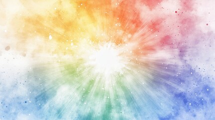 Vibrant rainbow explosion with light rays and speckled texture