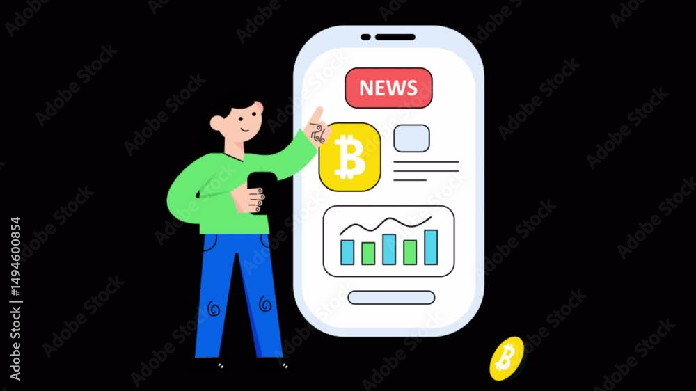 Poster crypto news motion graphic rendering with transparent alpha channel