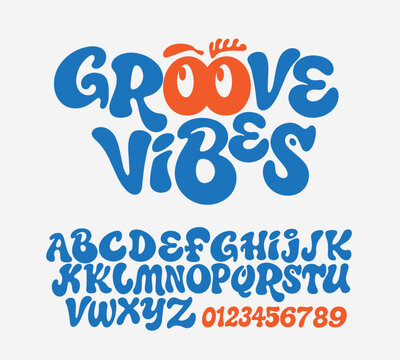 70s retro groovy alphabet letters font and number. Typography decorative fonts vintage concept. Inspirational slogan print with hippie symbols for graphic tee t shirt logo. vector illustration