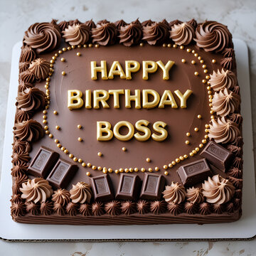 Chocolate birthday cake Decadent Square Chocolate Birthday Cake for Boss with Gold Lettering and Rich Frosting