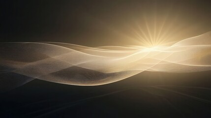 Abstract digital illustration of luminous waves in deep darkness.