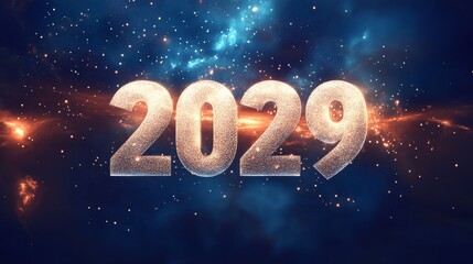 Shiny Silver 2029 Against a Cosmic Background with Sparkling Stars, Ideal for New Year Celebrations