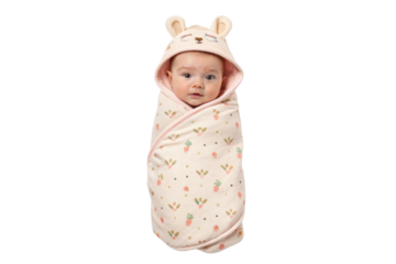 PNG Adorable caucasian infant in animal hooded blanket sleeping peacefully