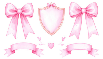 Pink bow on white background

