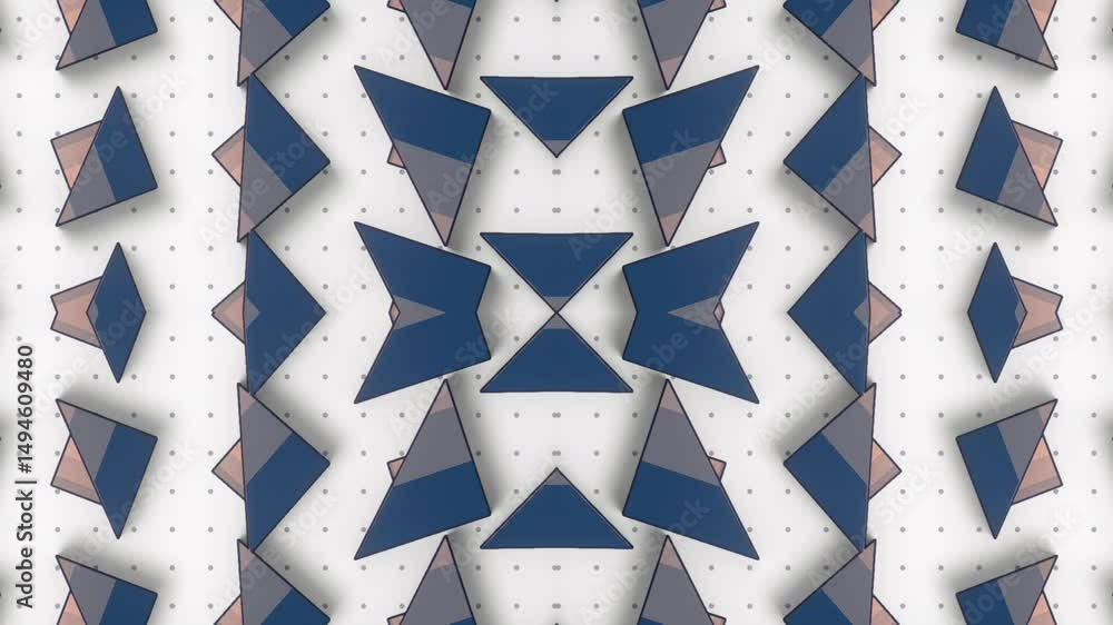 Aufkleber An op-art style cyclic loop animation consisting of many triangles. The figures are arranged symmetrically on a light background with a dotted pattern. 3d rendering 4K