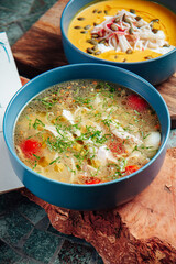 Hot soup with vegetables and seasoning