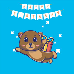 Delightful illustration of a Flying cute bear with a giftbox perfect for adding a touch of whimsy and joy to your design.suitable for various projects,from birtday card