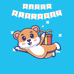 Delightful illustration of a Flying cute hamster with a giftbox perfect for adding a touch of whimsy and joy to your design.suitable for various projects,from birtday card