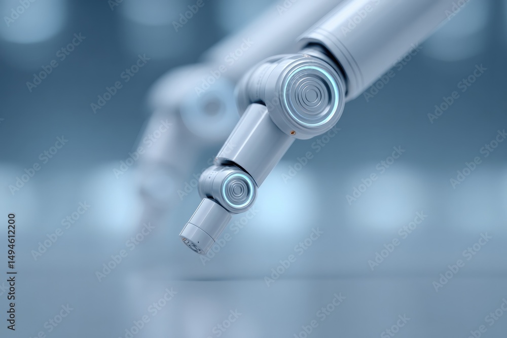 Poster minimalistic setup featuring robot arms in surgical environment emphasizing advanced technology and precision