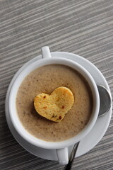 moshroom soup in a white bowl 