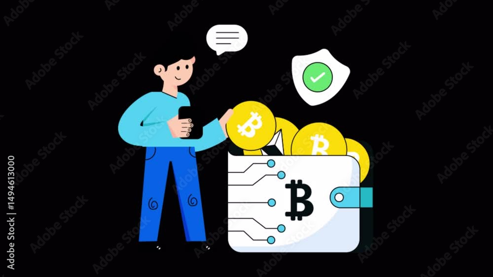 Poster crypto wallet motion graphic rendering with transparent alpha channel